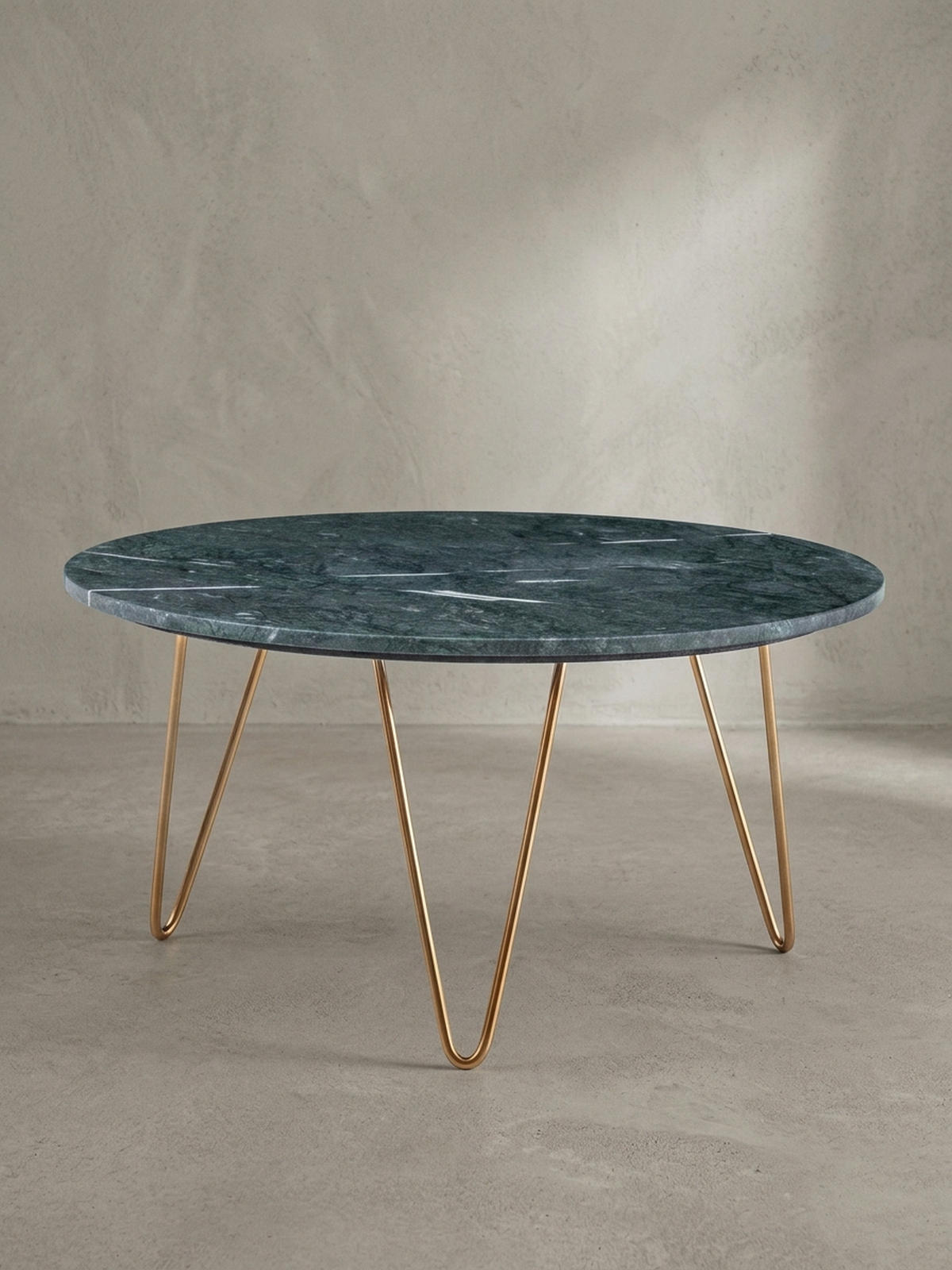 COUCHTISCH Grün Marmor Dreibein Design 70x70x35 cm, Rund Modern Gold Metall - Goldfarben/Grün, Metall (70/70/35cm) - KADIMA DESIGN