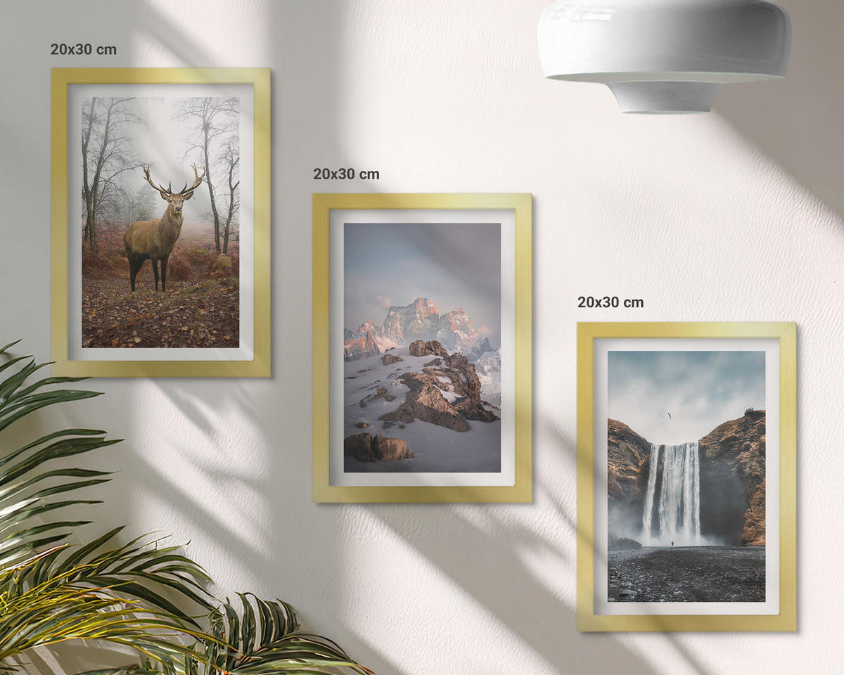 WANDBILDER 3er Set - 20x30 cm Goldrahmen - Wilde Berglandschaften - Goldfarben, Kunststoff (20/30cm) - ArtPrintCave