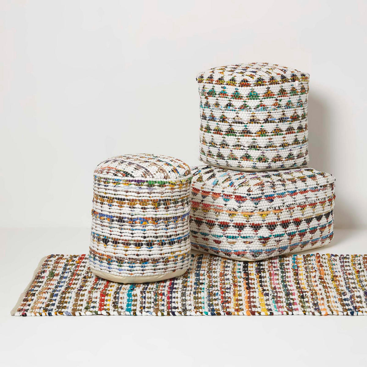 SITZPOUF rund, creme-bunt gemustert 40/40/45 cm - Multicolor, Textil (45/40/45cm) - Homescapes