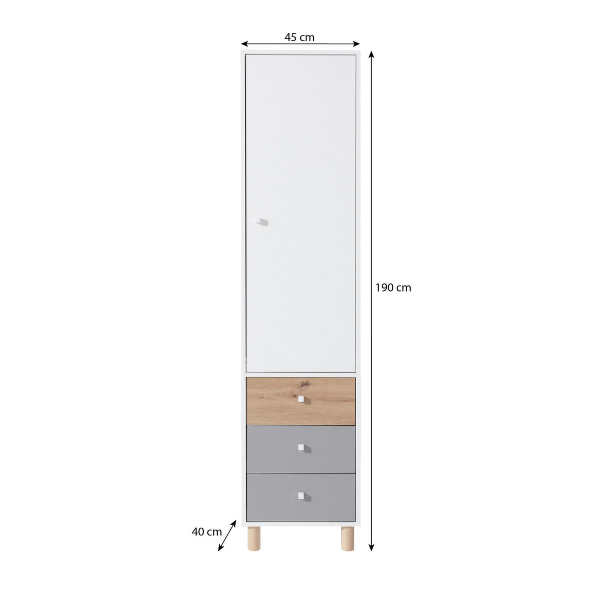 DREHTÜRENSCHRANK Figo mit 1 Tür und 3 Schubladen - Weiß/Eiche Artisan, Holzwerkstoff (45/190/40cm) - Beautysofa