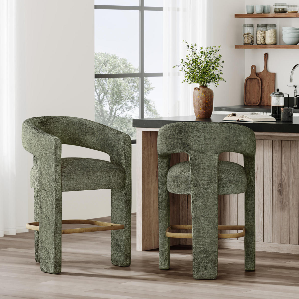 BARHOCKER LEITH Grün 61x57x89 cm - Grün, Textil (61/89/57cm) - FURNLUX