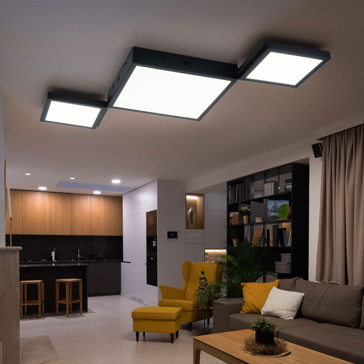 LED DECKENLEUCHTE BURKHARD Schwarz - Schwarz, Metall (93/42/4.5cm) - Globo Lighting