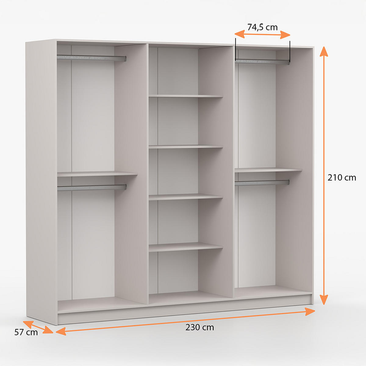 DREHTÜRENSCHRANK ROSA 6D 230/210/57 cm 6-türig Kaschmir - Kaschmir/Goldfarben, Holzwerkstoff/Metall (230/57/210cm) - imoebel24