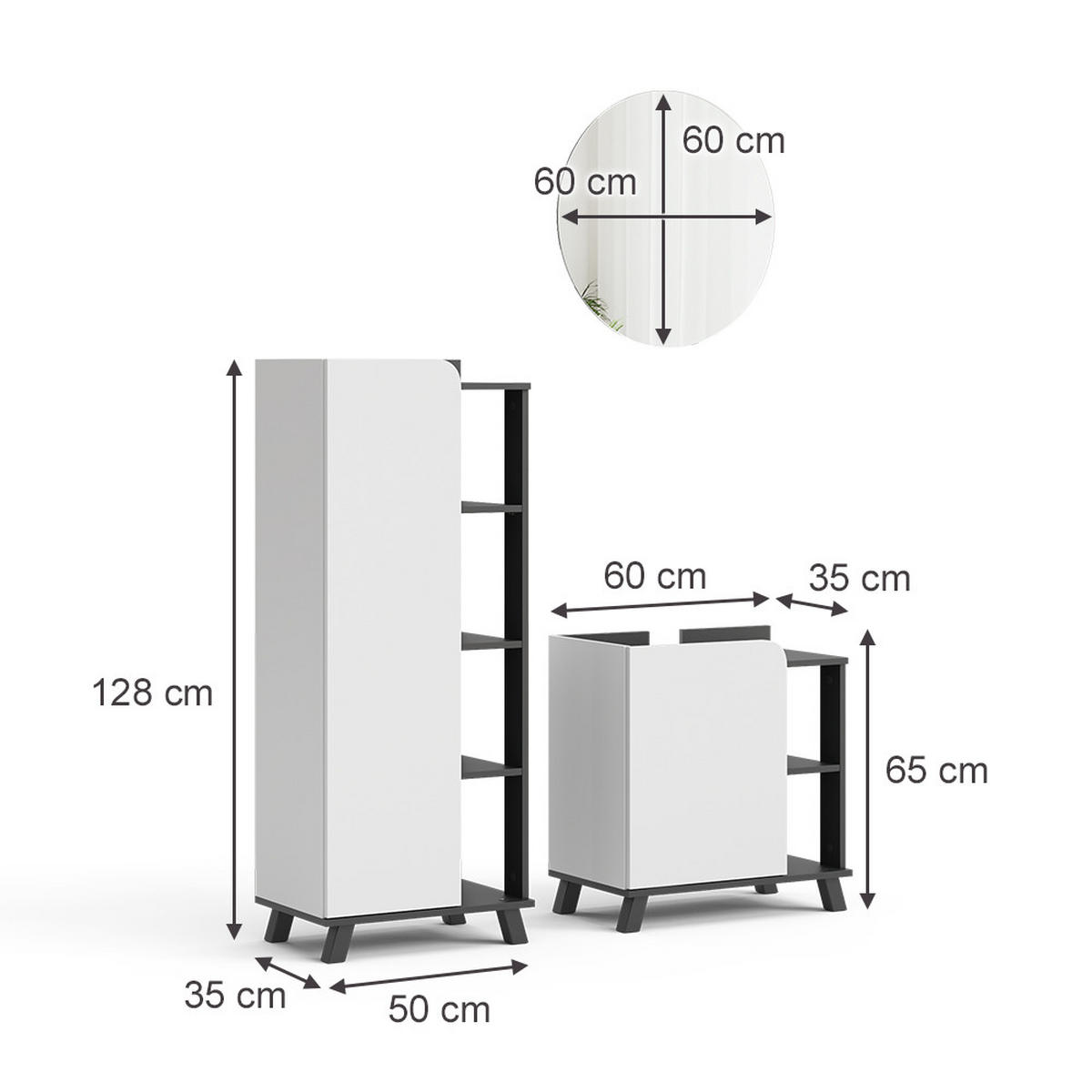 KOUPELNOVÝ NÁBYTEK Karen Antracitová/bílá - bílá/antracitová, kompozitní dřevo (60/65/35cm) - Vicco