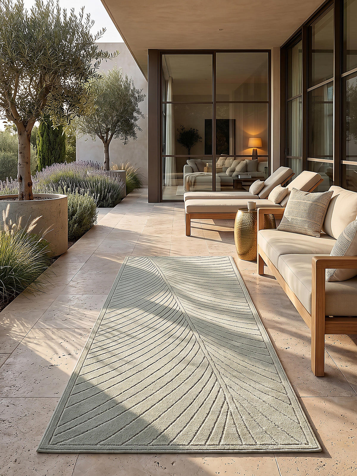 LÄUFER Outdoor, Fußbodenheizung-geeignet, mit Blattmotiv, aus Polypropylen, ENGADIN in Salbeigrün, 80 x 150 cm - Grün, Textil (80/150cm) - KADIMA DESIGN