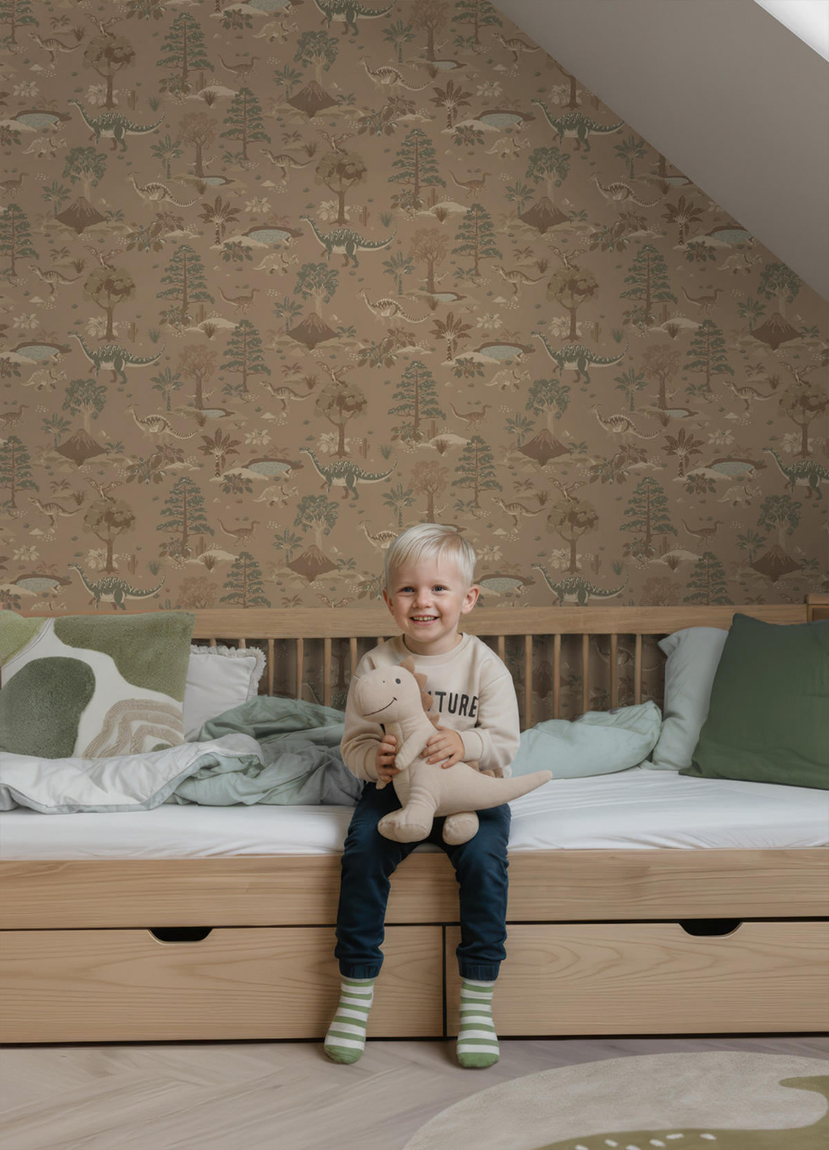 TAPETE Dinosaurier 50 x 900 cm - Braun, Papier (50/0.1cm) - ESTAhome