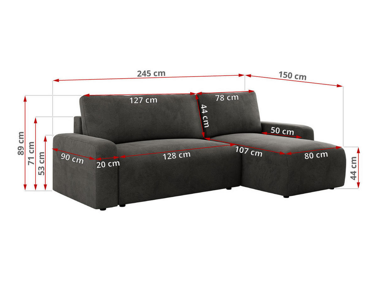 ECKSOFA ARGOS Dunkelgrau Velours - Dunkelgrau/Schwarz, Kunststoff/Textil (245/150cm) - MKS