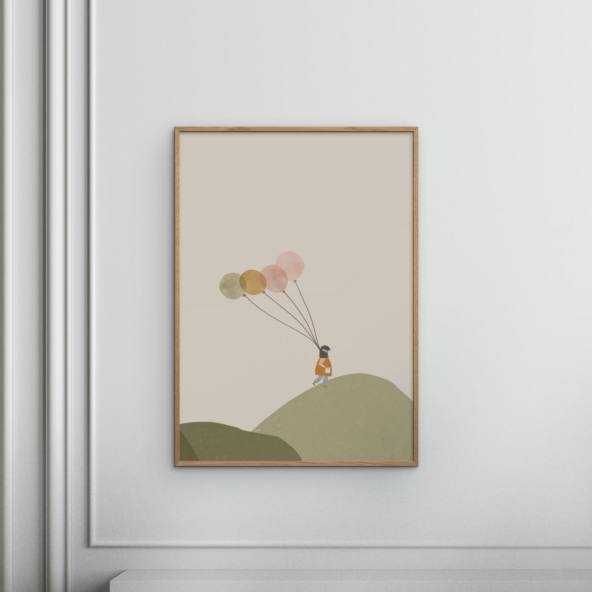 POSTER mit Rahmen Menina Lisboa - Girl and Her Balloons - Eichefarben/Multicolor, Holz/Papier (50/70cm) - Poster&Frame