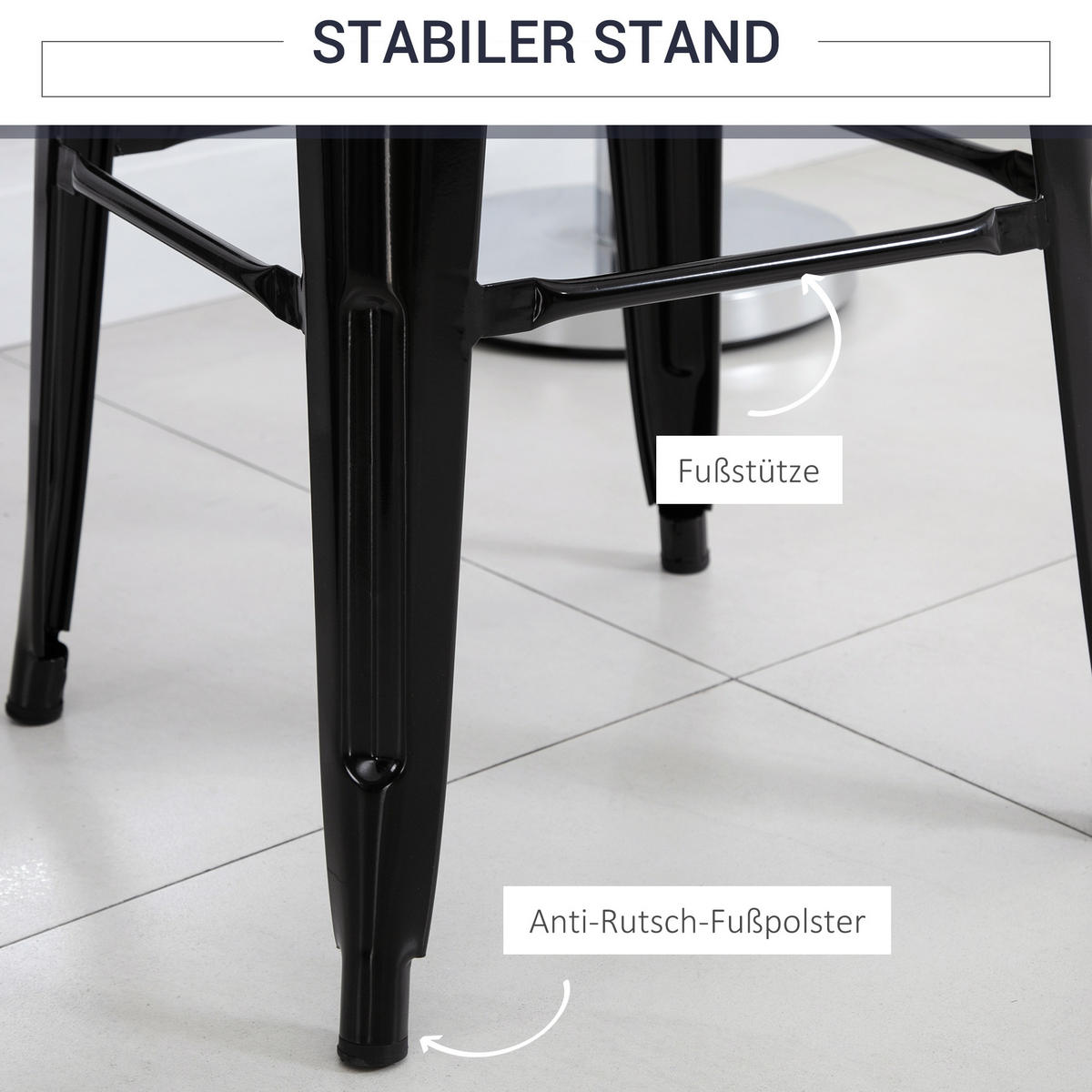 BARHOCKER 4er-Set Schwarz 43.0/43.0/76.0 cm - Schwarz, Metall (43/76/43cm)