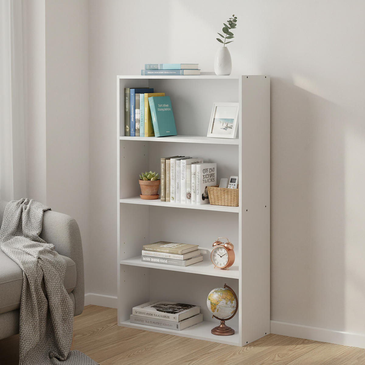 BÜCHERREGAL - Weiß, Holzwerkstoff (60/108/24cm) - Relaxdays