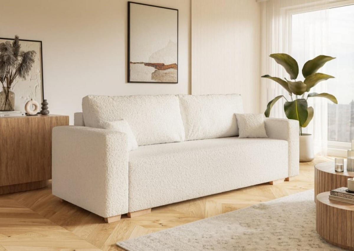 SOFA Ecru SOFIA Drei-Sitzer Stoff Bouclé - Ecru, Textil (236/92/85cm) - Sepro Meble