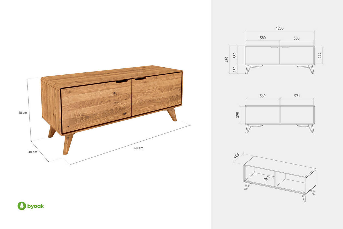GREG HIFI-SCHRANK Wildeiche - Wildeiche, Holz (120/48/40cm) - byoak
