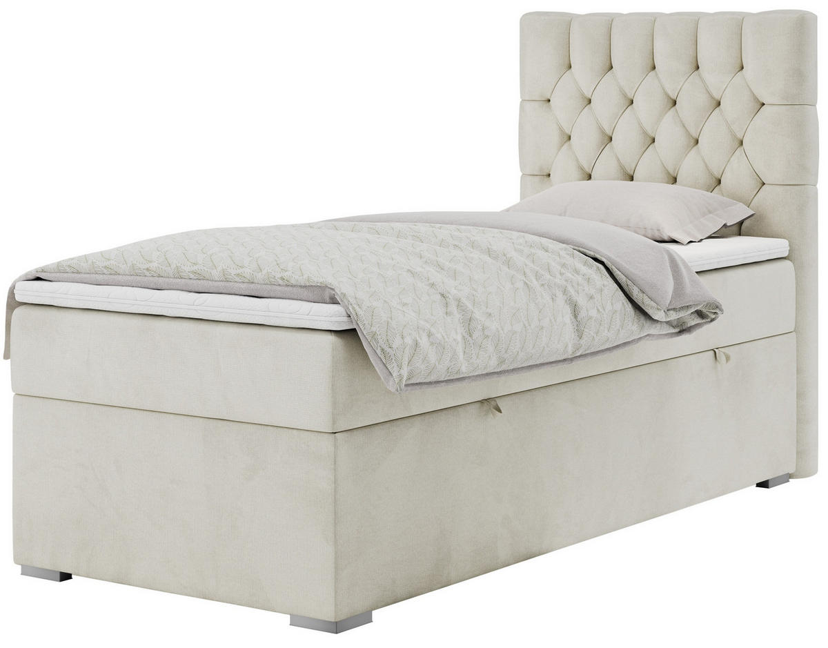 BOXBETT PERA 90/200 Beige Velvet - H3 - Rechts Seite - Beige, Holz/Textil (90/200cm) - MKS