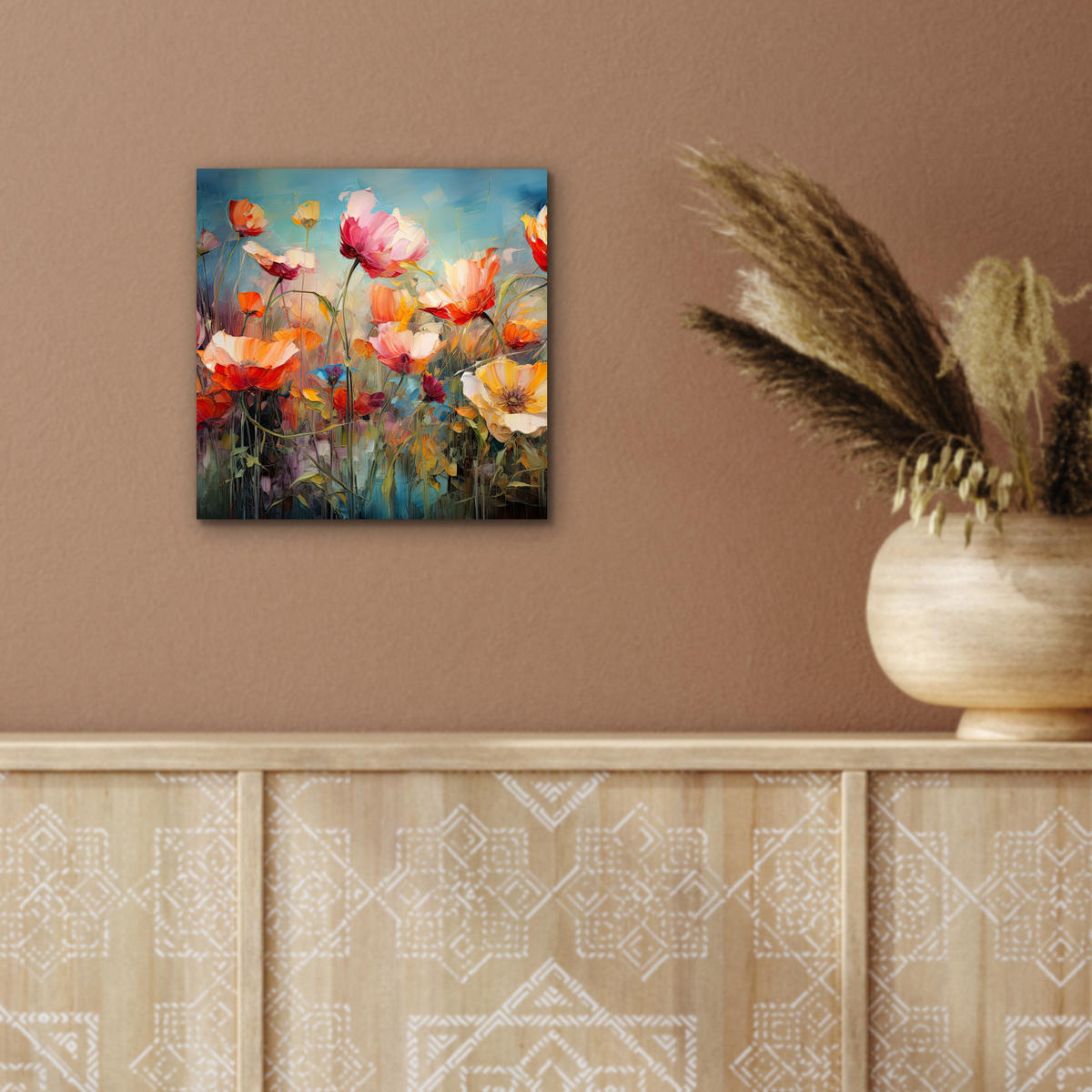 METALLBILD Blumen - Aquarell - Kunst - Botanisch - Natur 20x20 cm - Orange, Metall (20/20cm) - MuchoWow