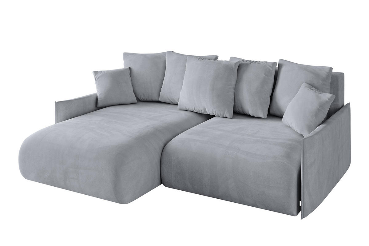 ECKSOFA mit Schlaffunktion und Bettkasten ONESK-L -v1 208x165x40 Hellgrau Velours - Hellgrau, Holzwerkstoff/Kunststoff (208/165cm) - ALTDECOR