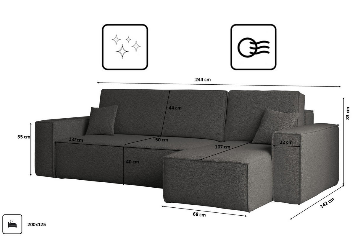 ECKSOFA Mit Schlaffunktion Und Bettkasten L-Form BEST Stoff Abriamo Graphit Rechts - Graphitfarben, Holz/Textil (244/142cm) - Kaiser Möbel