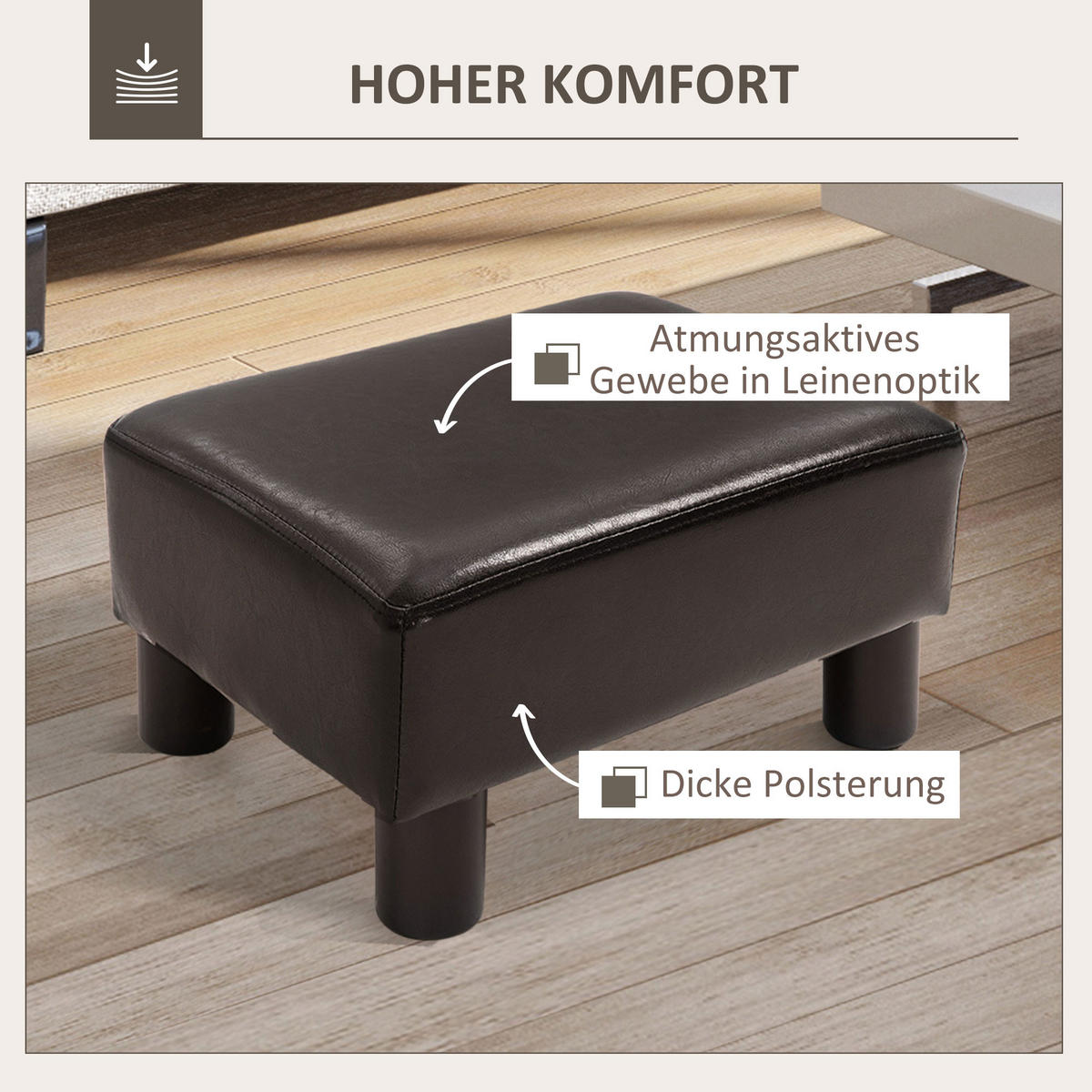 FUSSHOCKER, Polsterhocker - Dunkelbraun, Leder (30/24/40cm) - HOMCOM