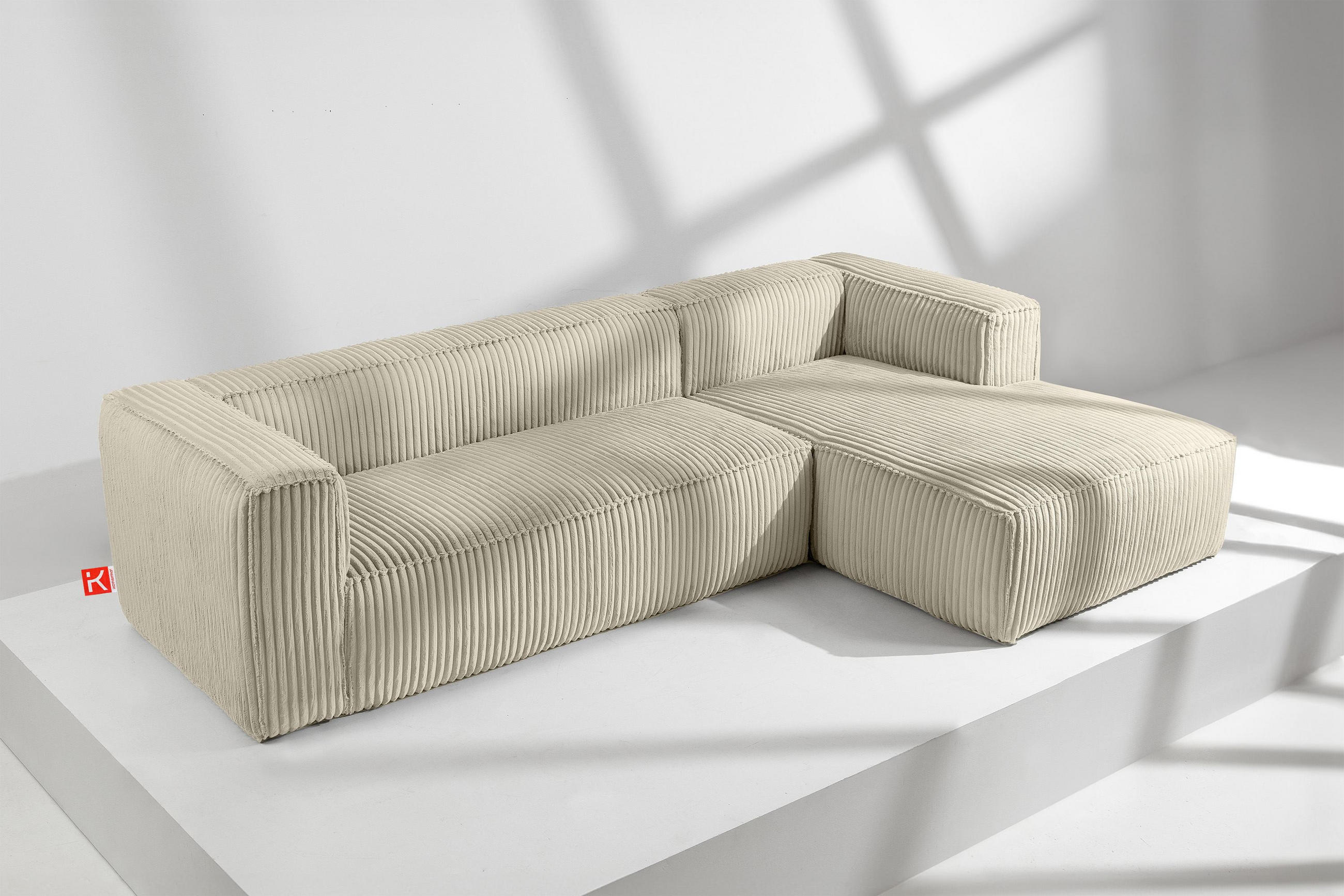 Thumbnail - Konsimo® Ecksofa-Rechts, Creme, Textil, L-Form,L-Form, 305x175 cm, Wohnzimmer, Sofas & Couches, Wohnlandschaften, Ecksof...