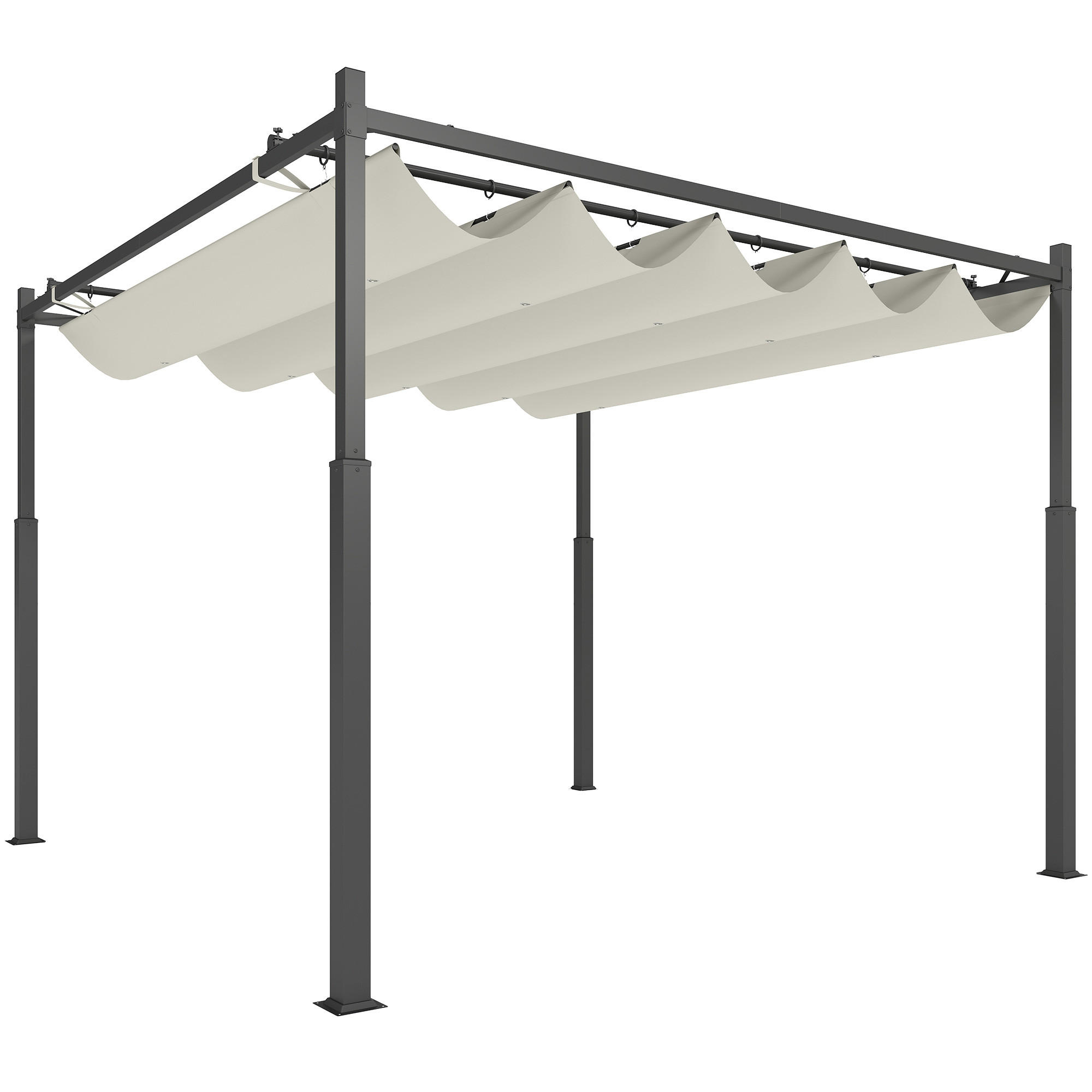 GARTEN-PERGOLA, 3 x 3 m, Ausziehbares Dach und Magnetpad, Outdoor-Baldachin, Garten-Pavillon, UPF30+, Metall, Cremeweiß - Creme, Metall (298/230/298cm)