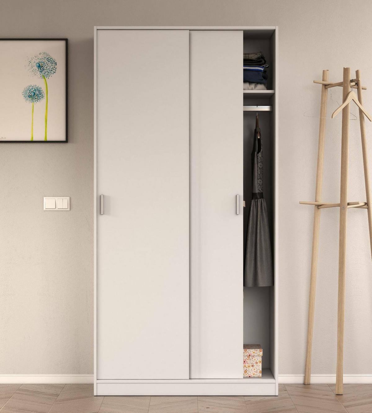 KLEIDERSCHRANK 2 TÜREN Weiß 50/100/200 cm - Weiß, Holzwerkstoff (100/200/50cm) - DMORA