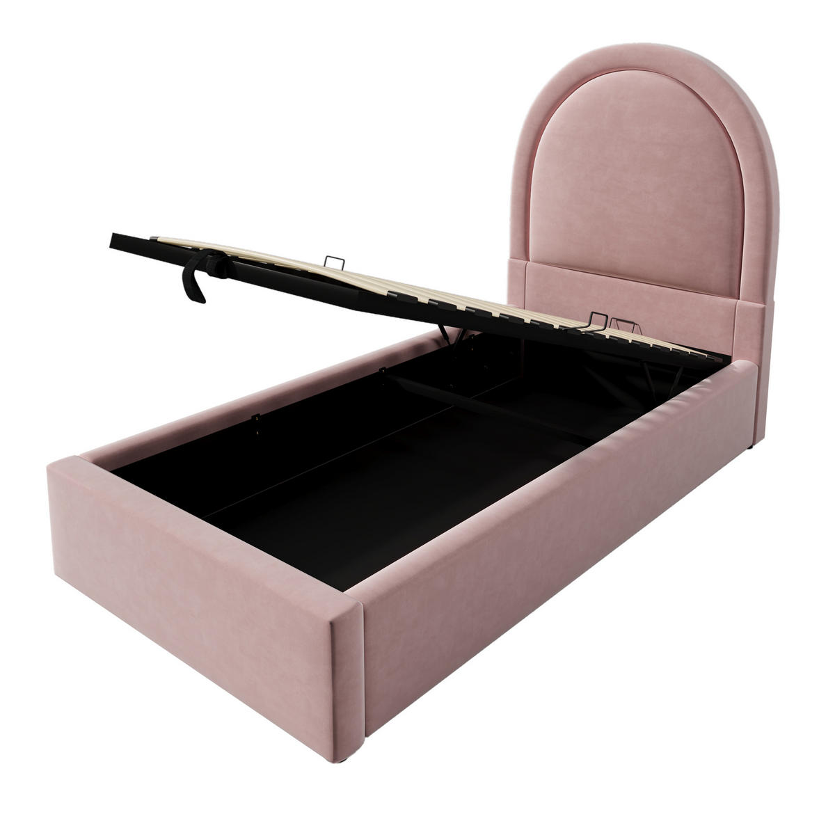 POLSTERBETT 90/200 cm Rosa mit Stauraum mit hydraulischem Lattenrost - Rosa, Textil (90/200cm) - OKWISH