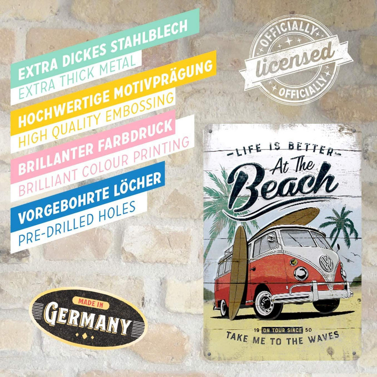 BLECHSCHILD 20/30 cm Volkswagen VW Bulli Beach - Multicolor, Metall (20/30/0.2cm) - Nostalgic-Art