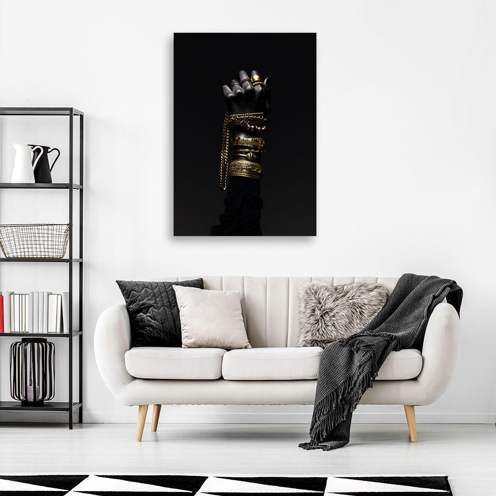 LEINWANDBILD Hand mit Goldschmuck 70x100cm - Schwarz, Textil (70/100cm) - Feeby