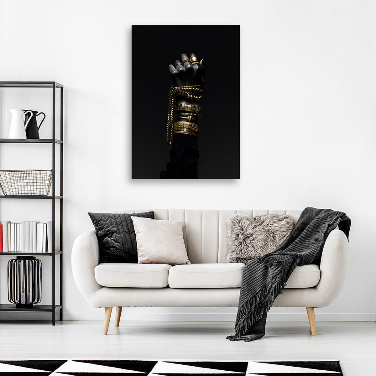 LEINWANDBILD Hand mit Goldschmuck 70x100cm - Schwarz, Textil (70/100cm) - Feeby