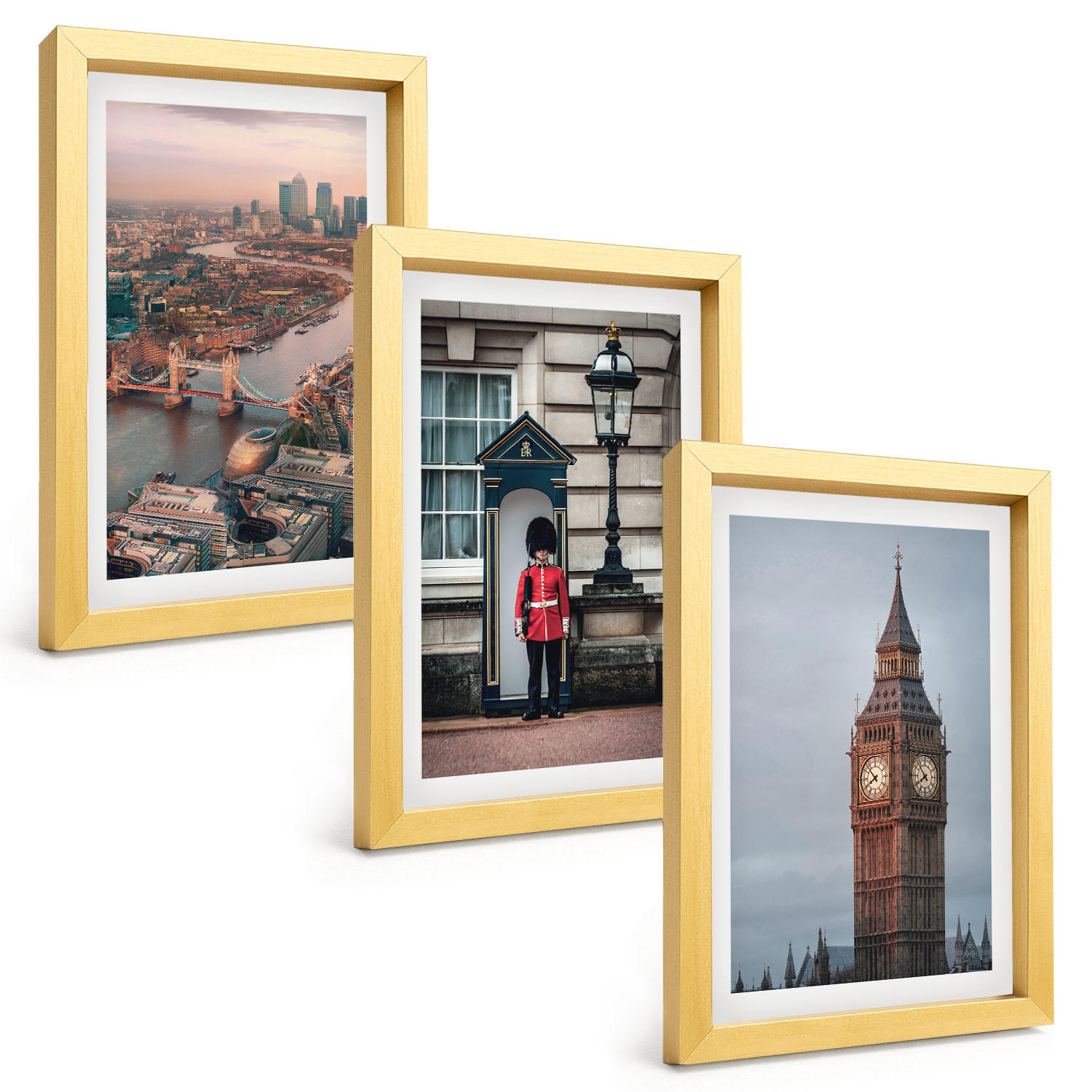 BILDER SET 3er Set - 20x30 cm Goldrahmen - London Bridge Guardian Big Ben - Goldfarben, Kunststoff (20/30cm) - TULUP