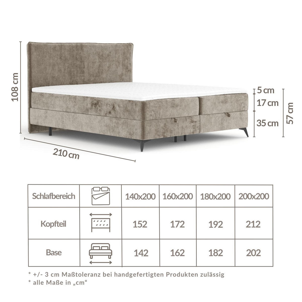 BOXBETT Peru Beige 140/200 cm im Chenille-Stoff - Beige/Schwarz, Holz/Holzwerkstoff (140/200cm) - Maison de Reve