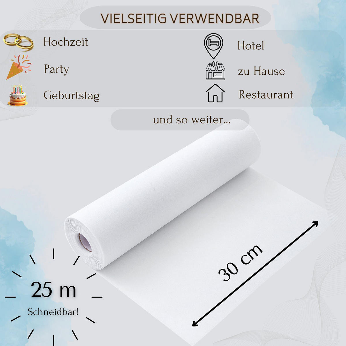 TISCHLÄUFER Vlies Weiß, 30 cm x 25 m, dekoratives Tischband für Hochzeit & Geburtstag - Weiß, Textil (30/2500cm)