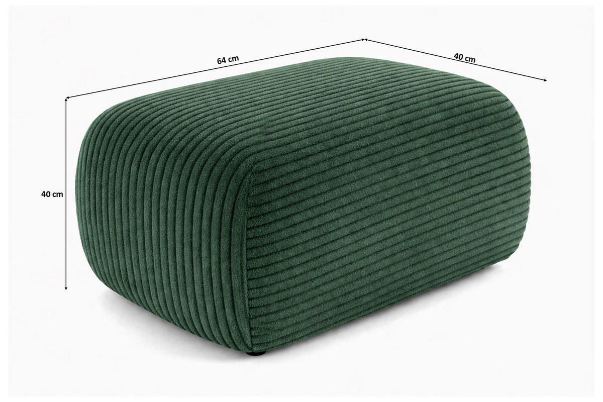 HOCKER Sitzpouf Für Wohnzimmer, Cordstoff Poso, Hellgrau, BIS - Grün, Holz (64/40/40cm) - Kaiser Möbel
