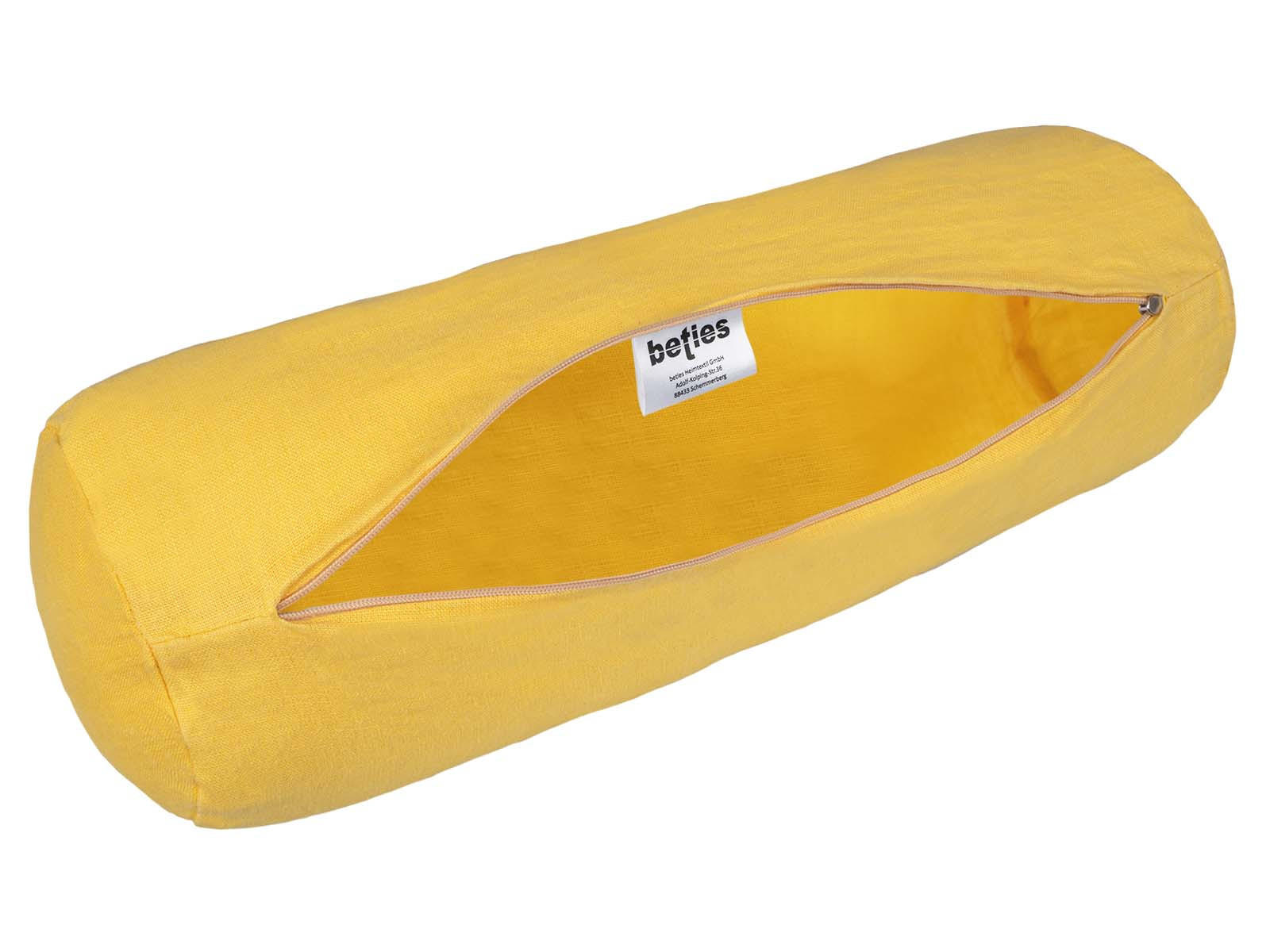 NACKENROLLENBEZUG reines Leinen zitronen-gelb 40/15 cm - Gelb, Naturmaterialien (15/40cm) - beties Heimtextil