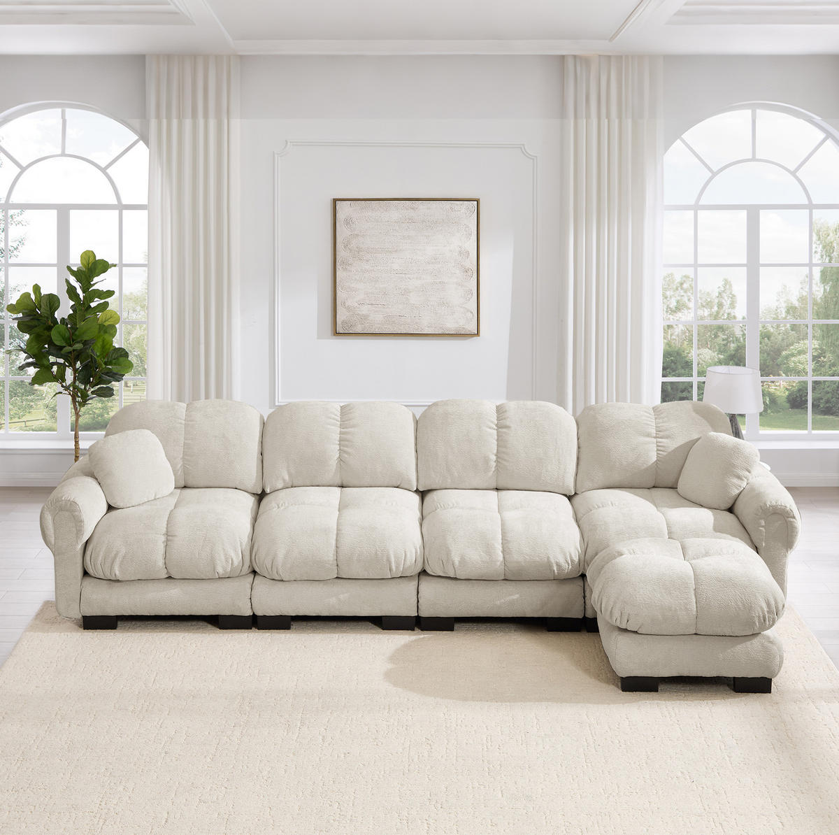 SOFA L-förmig 4-Sitzer Chenille Hellkhaki - Hellbraun, Holz (149/330cm) - Meubliv
