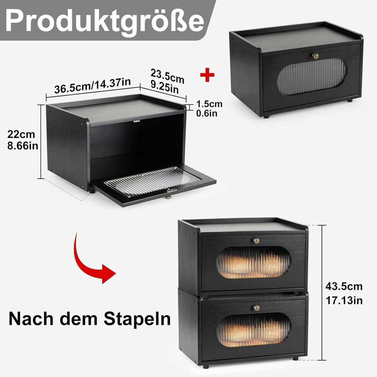 BROTKASTEN Holz Schwarz 36.5x23.5x22cm - Braun, Holz (23.5/22/36.5cm)