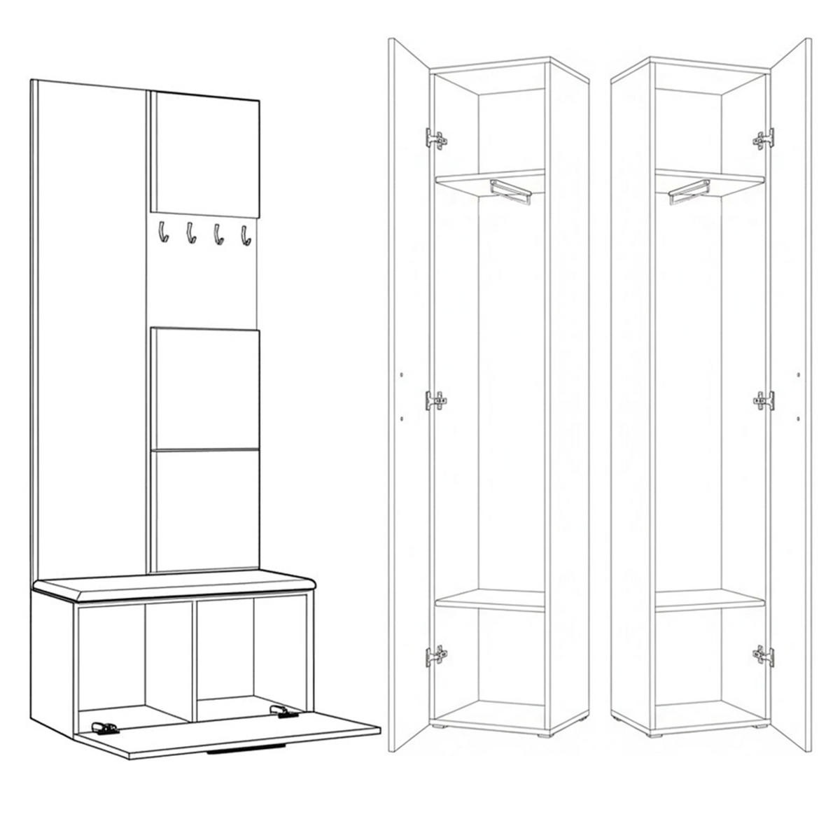 GARDEROBENSCHRANK MODULO 160,6/204/40 cm Modern Garderobe-Set Grau - Schwarz/Grau, Holzwerkstoff (160.6/204/40cm) - MASSENO