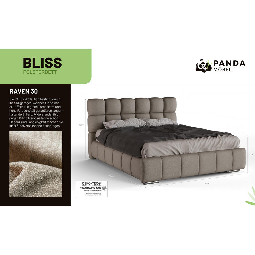Thumbnail - Panda Möbel Polsterbett, Braun, Holz, Mode, 160x200 cm, Oeko-Tex® Standard 100, Schlafzimmer, Betten, Polsterbetten