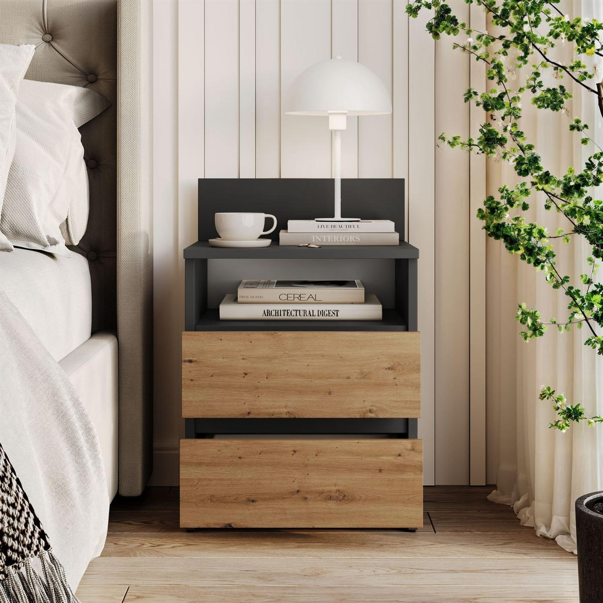 NACHTTISCH HANA M1 Artisan Eiche / Anthrazit - Eiche Artisan, Holzwerkstoff (40/59/32cm) - Lookway