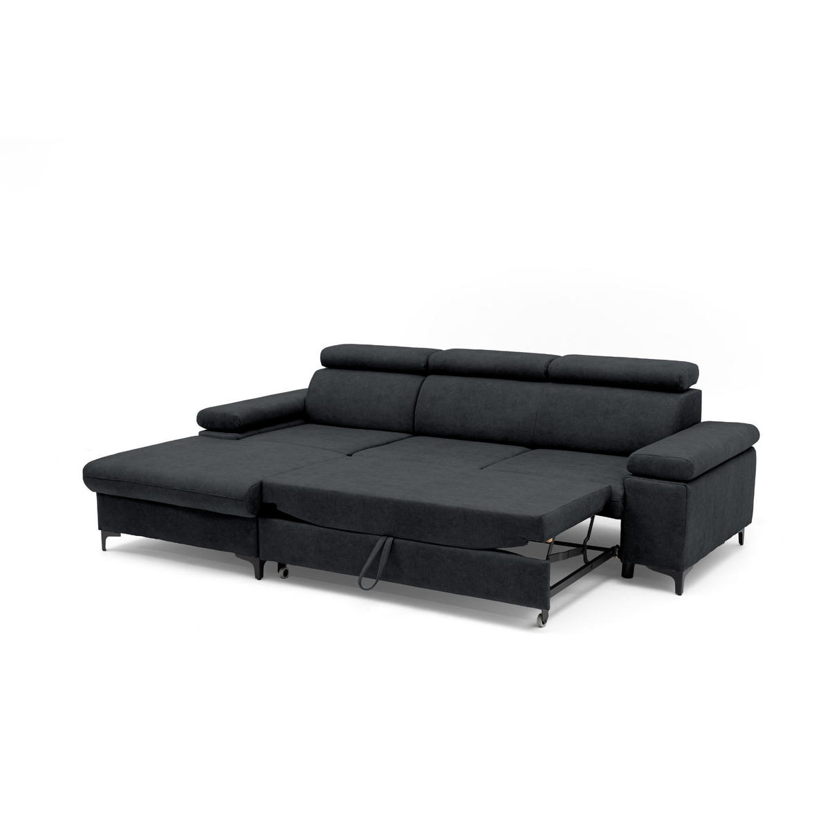 ECKSOFA MAVIC L Links mit Schlaffunktion Velours Graphit - Graphitfarben/Schwarz, Glas/Holz (176/257cm) - Muffo