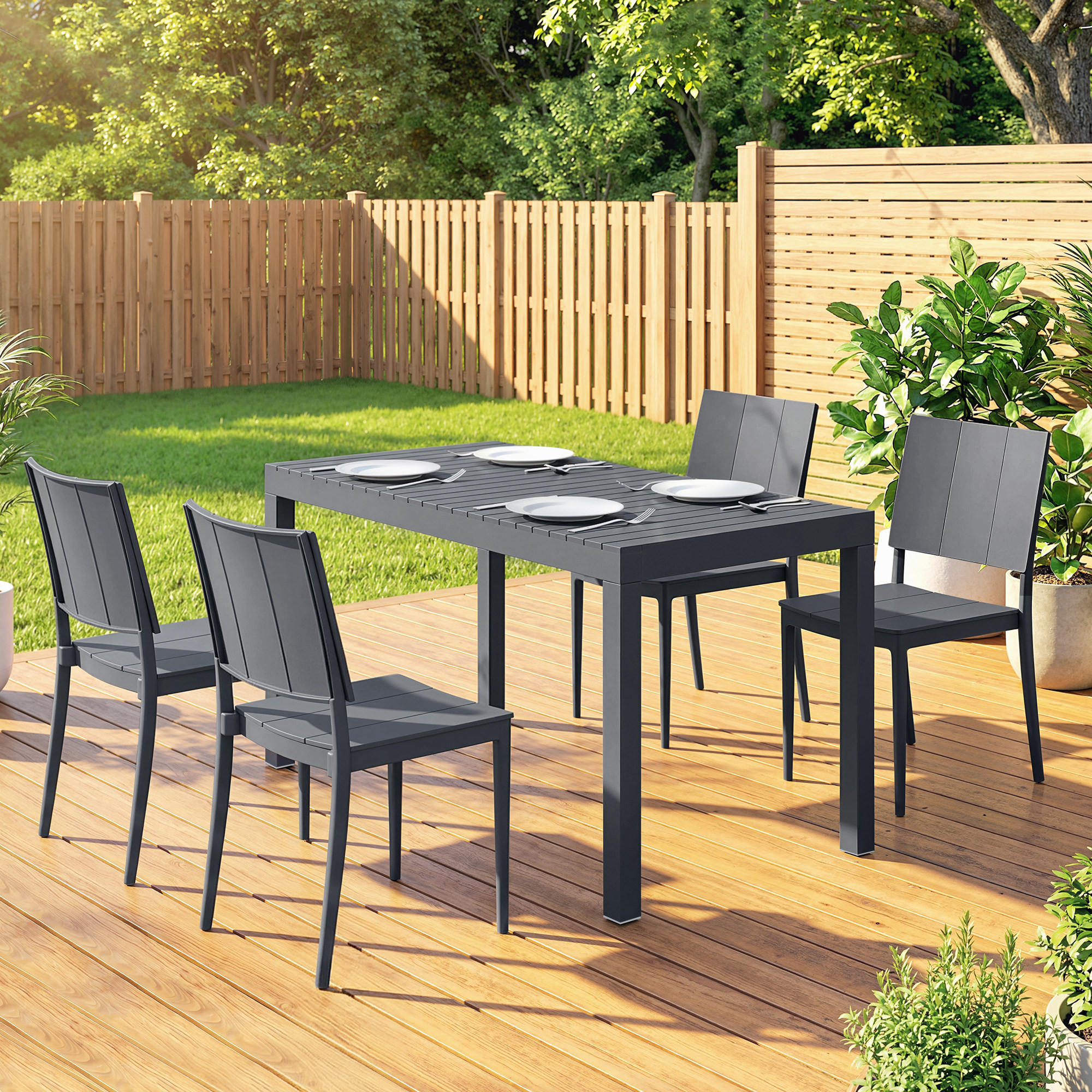 Thumbnail - Outsunny Essgruppe, Dunkelgrau, Metall, 5-teilig, 4-Sitzer, rechteckig, Gartenmöbel, Gartenmöbel-Sets