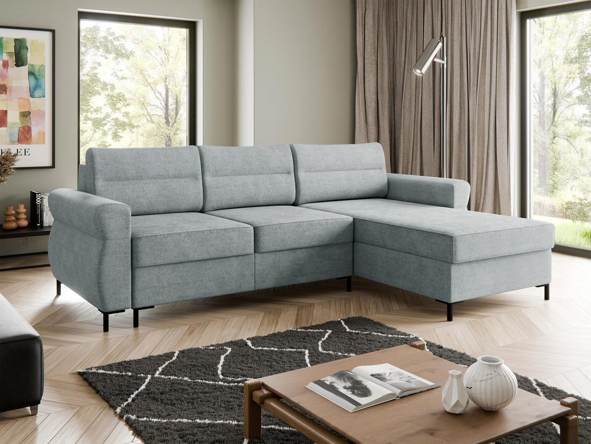 ECKSOFA Berne - Hellgrau/Schwarz, Holz/Kunststoff (258/170cm) - MIRJAN24