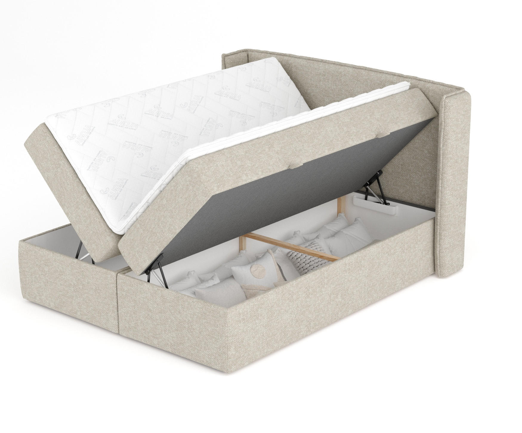BOXBETT Skyline Beige Grau 200/200 cm mit Matratze und Topper - Beige/Schwarz, Holz/Holzwerkstoff (200/200cm) - Maison de Reve