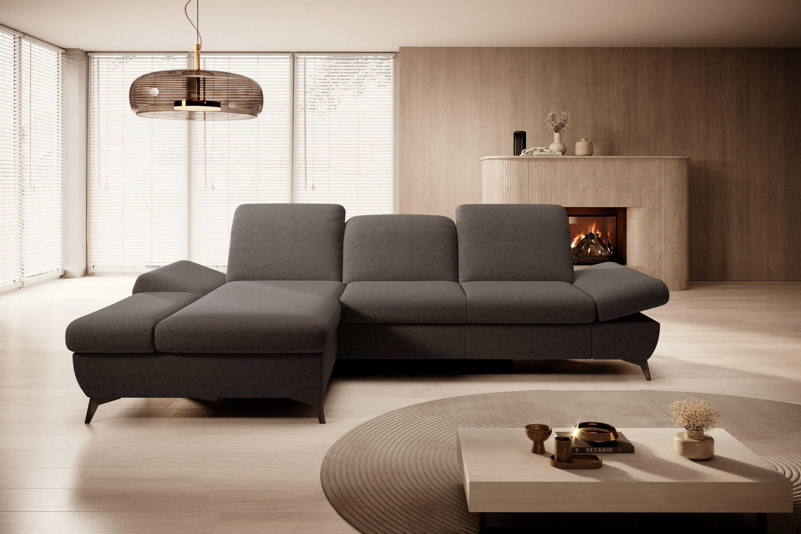 Thumbnail - Masseno Ecksofa, Mokka, Holz, 4-Sitzer, L-Form,L-Form, 284x166 cm, Wohnzimmer, Sofas & Couches, Wohnlandschaften, Ecksof...