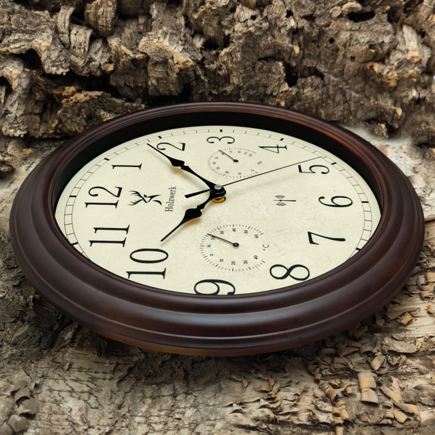 WANDUHR Holz Retro Vintage HORNBERG (FUNK) Loft Wand Uhr - Dunkelbraun, Glas/Holz (35/35/5.5cm) - Holzwerk