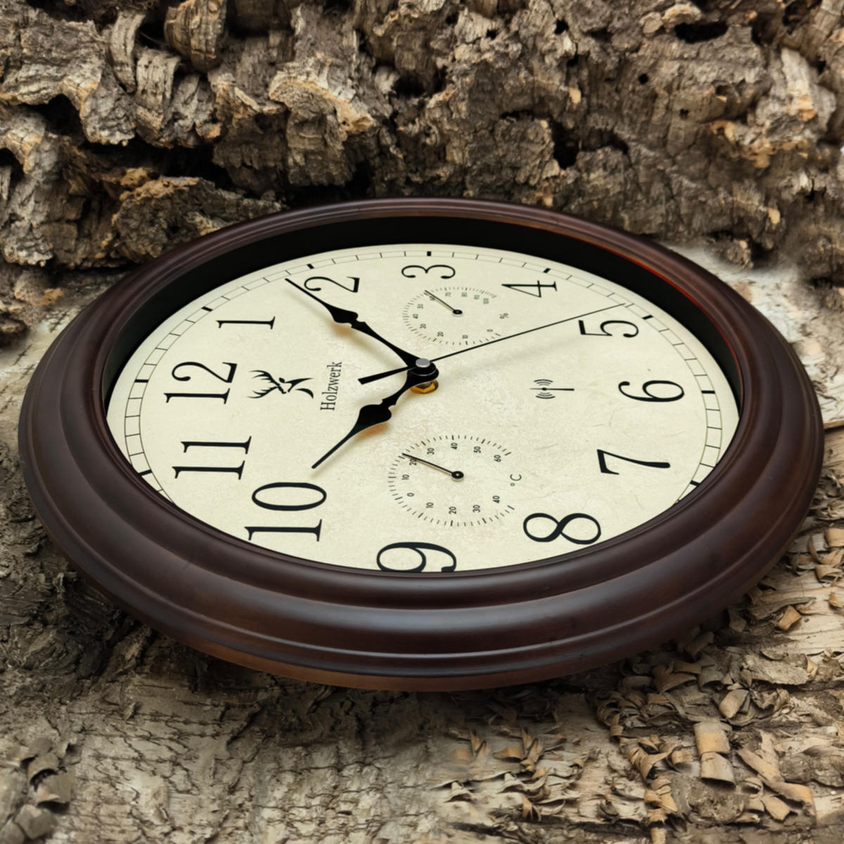 WANDUHR Holz Retro Vintage HORNBERG (FUNK) Loft Wand Uhr - Dunkelbraun, Glas/Holz (35/35/5.5cm) - Holzwerk