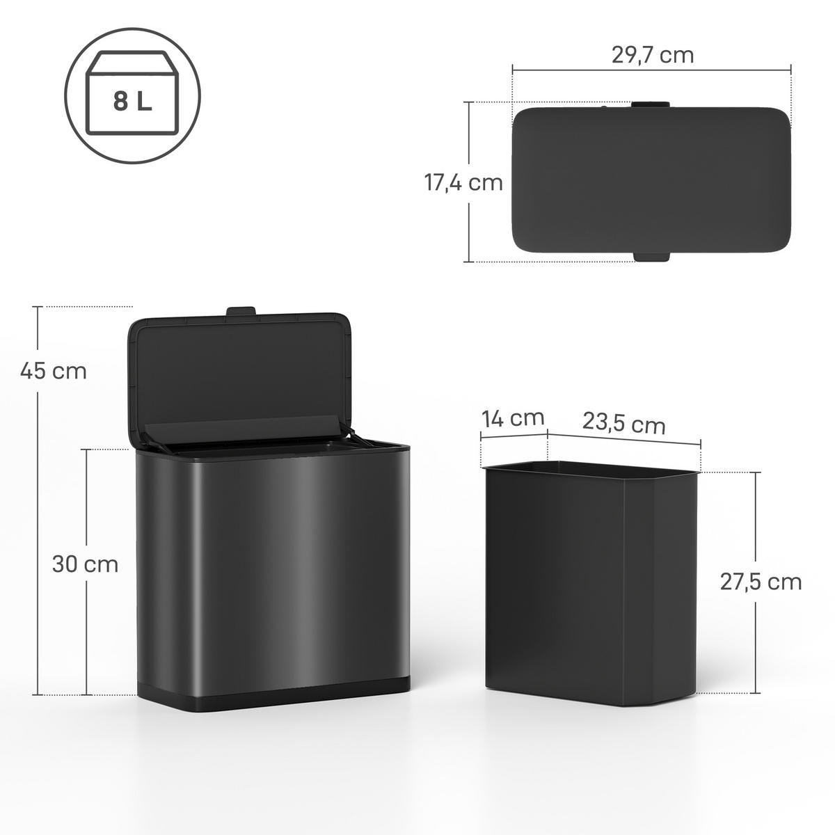 MÜLLEIMER 8 L hängend Abfalleimer mit ofen bleibendem Deckel und Inneneimer - Schwarz, Kunststoff (17.4/30/29.7cm) - HOMCOM