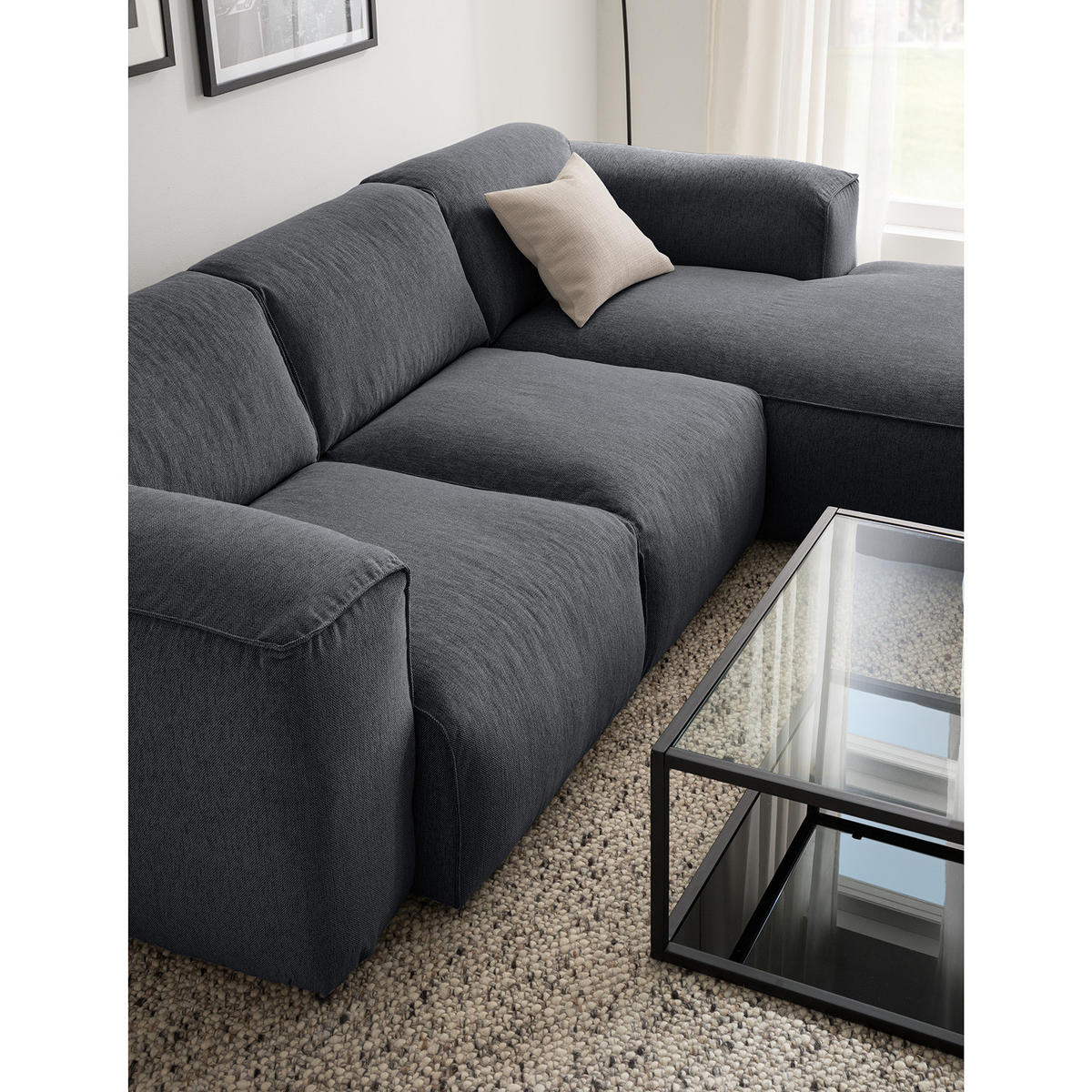3-SITZER ECKSOFA mit Longchair - Schwarz/Grau, Kunststoff/Textil (251/173cm) - home24