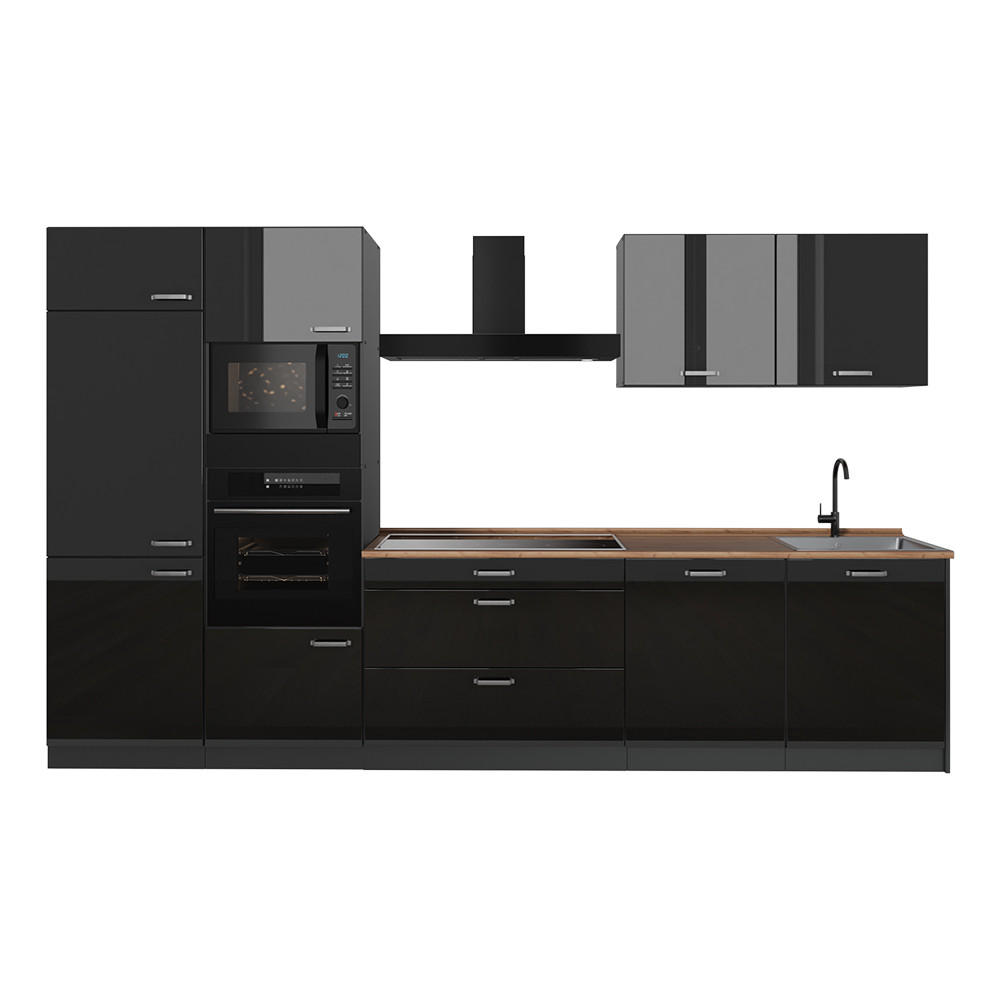 Vicco Küchenzeile Schwarz Hochglanz, Anthrazit 340x206.8x60 cm