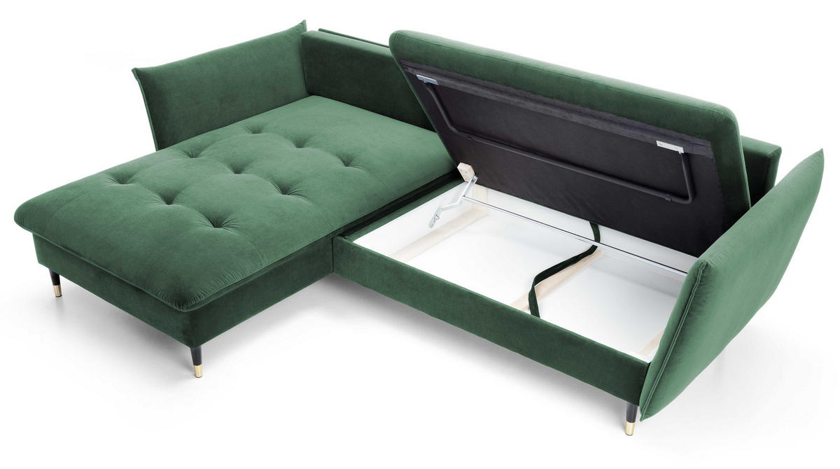 ECKSOFA 260 cm Sagir mit Schalffunktion, Bettkasten, Links - Grün - Schwarz/Grün, Holz (167/258cm) - Emporius