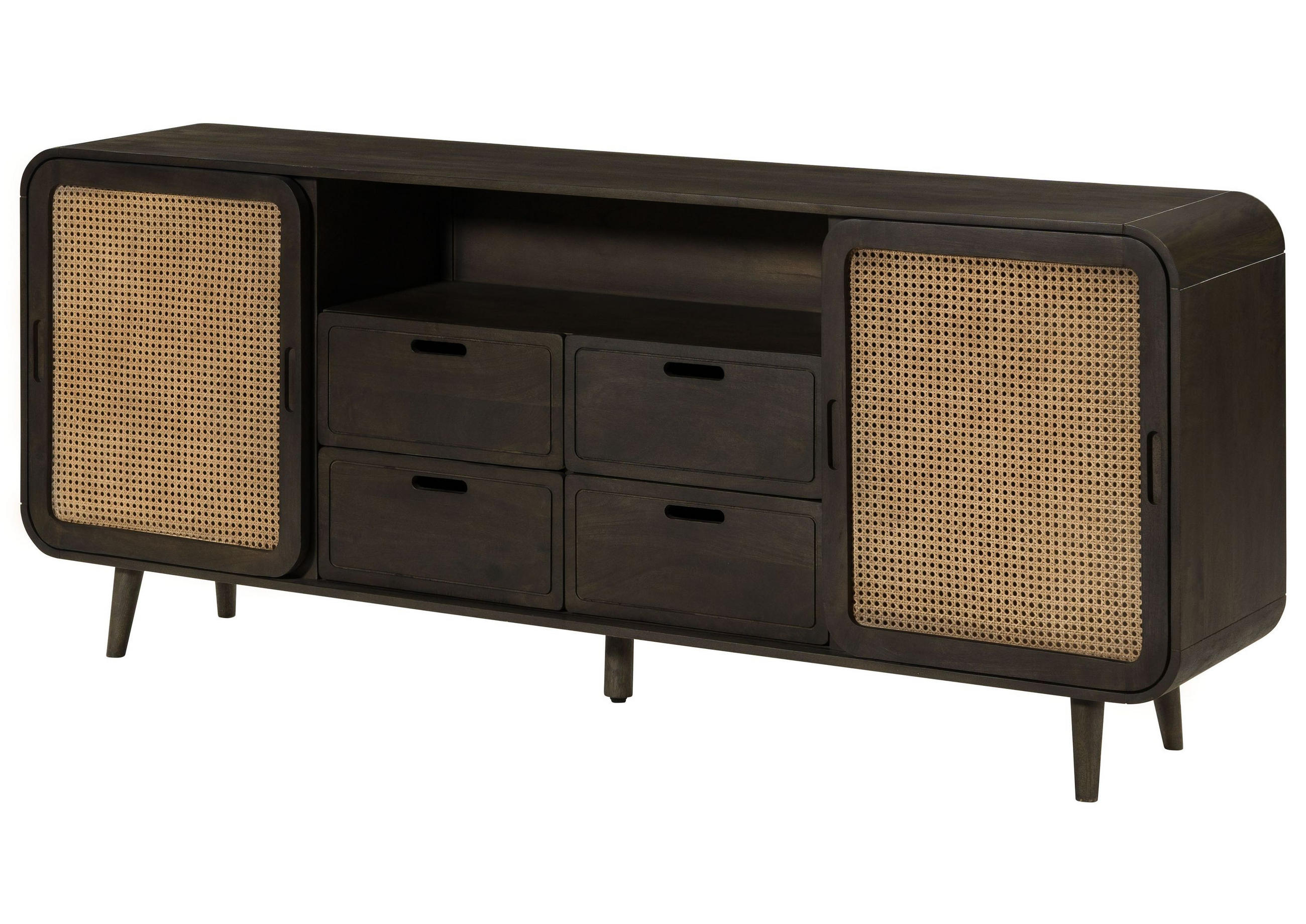 SIDEBOARD Mango 200x40x80 dunkelgrau lackiert VALENCIA #220 - Grau, Holz (200/80/40cm) - Massivmoebel24